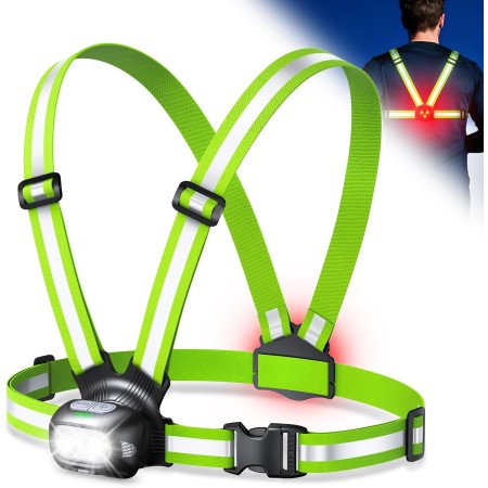 Niweya Running Lights for Runners with Rear Light, 500LM Rechargeable Running Light with 9 Modes & 45° Adjustable Beam, IPX4 Waterproof 360° Reflective Vest Gear for Night Walking/Jogging/Hiking